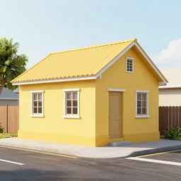 corner of the street with small beautiful banana yellow house next to it