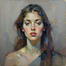 paint an original appreciative abstract expressionism masterpiece portrait of a human female, in the style of sd ai and beauford delaney, digital art, extremely muted textured colors