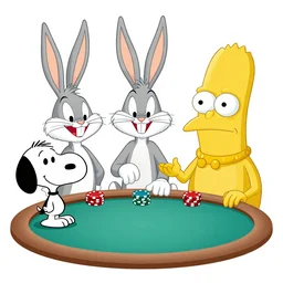 a highly detailed vector picture of bugs bunny and captain cruch and snoopy and bender playing poker, art by cassius marcellus coolidge and jacque - louis david, volumetric lighting, octane render, 4 k resolution, trending on artstation, masterpiece