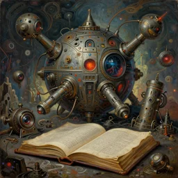 artifacts and ancient book, intricate oil painting, high detail, neo - expressionism, retro sci - fi secret artifact object, avant garde post - morden monumental dynamic illustration, fantasy art, illusion surreal art, highly conceptual figurative art, intricate detailed illustration, controversial poster art