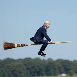 joe biden flying on a broomstick