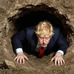 boris johnson in junji ito style crawling into a hole that is just the right size for him