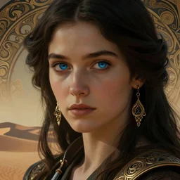 photography of alia atreides of the knife, completely dark very dark blue eyes, deep focus, dune, science fiction, intricate, elegant, highly detailed, digital painting, artstation, concept art, matte, sharp focus, illustration, art by artgerm and greg rutkowski and alphonse mucha