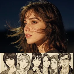 one woman, brown hair, looks to the side, hair fluttering in the wind, fine details. night setting. realistic shaded lighting poster by ilya kuvshinov katsuhiro, magali villeneuve, artgerm, jeremy lipkin and michael garmash, rob rey and kentaro miura style, trending on art station