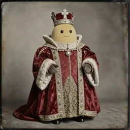 professional studio photo portrait of anthro anthropomorphic bean person  wearing elaborate pompous royal king robes clothes degraded medium by Louis Daguerre daguerreotype tintype