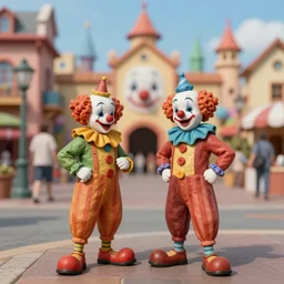 Tilt shift photograph of Clown World, photograph by Grant Wood and Robert Crumb