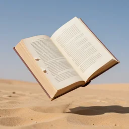 a levitated huge book with torn pages that fly in the desert of f al - ula, sigma, 5 0 mm, f 1. 4