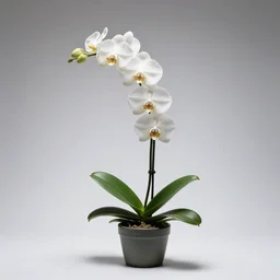 white orchid, studio photography, full body, isolated on a pure white background, centered, entire subject in frame, sharp focus, soft studio lighting