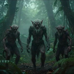elder demons from the abyss in a misty tropical forest, found footage, vhs footage