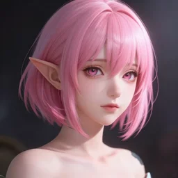 a beautiful half elf with short pink hair, portrait, character art, pixiv, artstarion, cinematic lighting, highly detailed, illustration, smooth