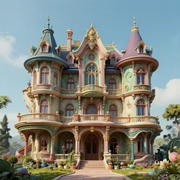 trippy fantasy wavy futuristic victorian atompunk mansion, surreal, detailed, sharp details, architectural accents, colourful paint