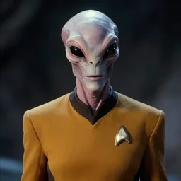 astonishing portrait of a humanoid alien in star trek voyager, film still