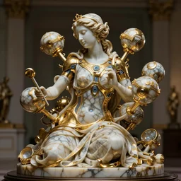 marble sculpture depicting a woman programming the samsara holy cluster, hi tech, sci fi, cybernetic, dramatic light, concept art, stunning, visionary, mystical, hyper realistic, beautiful, wow, gilt metal, rich marbles, by gian lorenzo bernini, by brecht evens, by jean delville, beautiful render, volumetric cinematic lighting, ultra detailed, sharp, 8 k