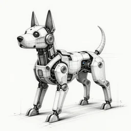 concept art of futurist dog robot, sketched with pencil, blueprint, hyper detailed, intricate lines drawing, handmade