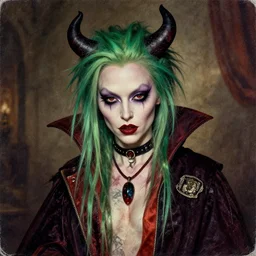 album cover of Grimes as a highly detailed super villain character, in a romantic pre-raphaelite style, concept matte