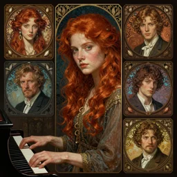 realistic detailed face portrait of Elesky, a young redhaired woman playing the piano, by Karol Bak, Greg Hildebrandt, Jean Delville, and Mark Brooks, Art Nouveau, Neo-Gothic, gothic, rich deep moody colors The seeds for each individual image are: [2494430636, 1032106751, 2063300223, 3127318783, 2806927615, 1614572159, 3237315913, 4237549348, 2995599206, 694098747, 1678823558, 1457177054]