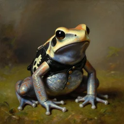 a painting of an amazon milk frog wearing a black waistcoat, an american romanticism painting by john trumbull, a portrait painting, cgsociety, soft focus
