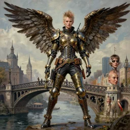 steam punk roman st. angel's bridge, contemporary collage, highly detailed, digital painting, 4 k, hdr, punk, fashion, smooth, sharp focus, art by nick knight, sandra chevrier and john hoyland
