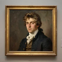 museum painting, wide - shot, photo of young yves saint - laurent in the age of 1 7, light brown hair, dressed in 1 8 th century, sharp focus, highly detailed, digital art, oil painting, masterpiece, artgerm, rutkowski, mucha, kinkade