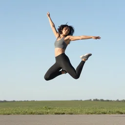 photo of a women, jumping mid air