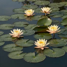 lilyPads with Lotus flowers in the golden hour