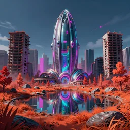 a beautiful hyperdetailed rendering of city urbex nature unfinished building architecture abandoned unknown backroom level by norman foster, neon noir infrared studio ghibli myst synthwave cgsociety retro bioshock tron thermal imaging biopunk at fall galactic lake desert meadow steampunk crystal, archdaily, wallpaper, highly detailed, trending on artstation.