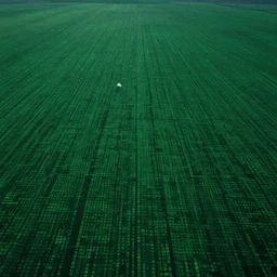 an ultra realistic cinematic landscape of a serene vast landscape, green matrix code, detailed, deep focus, movie still, dramatic lighting, ray tracing, by werner herzog and ryoji ikeda