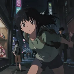anime visual, dark portrait of a young female traveler in a cyberpunk city at night shopping, low light, cute face by ilya kuvshinov, yoh yoshinari, makoto shinkai, dynamic pose, dynamic perspective, cel shaded, flat shading mucha, rounded eyes, moody, detailed facial features, psycho pass, lomography