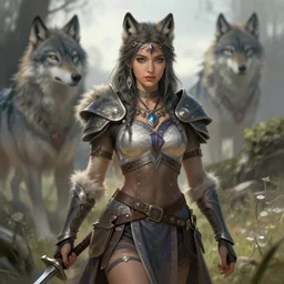 fantasy wolf princess girl warrior tribe art drawn in art style of WLOP full HD 4K highest quality realistic beautiful gorgeous natural WLOP artist painting