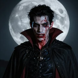 bloody vampire under the moon, darkart, hyperdetailed, hyperealistic, cinematography, 4k, beautiful