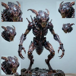 photo taken of an epic intricate, ultra detailed, super realistic gritty, wet, slimy, lifelike sculpture of a nightmarish hellish humanoid faced insectoid creature created by weta workshop, menacing, some zoomed in shots, photorealistic, sharp focus, white wall, extremely cold blueish colour temperature, f 1. 4, full body shot, golden ratio