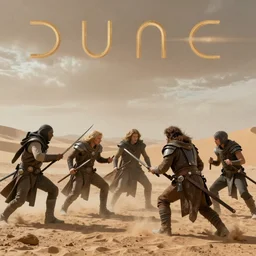 sardaukar dwarves on Arrakis, full contact epic training fully armed, photorealistic hight detail HDR cinematic scene from the Dune movie by denis villeneuve