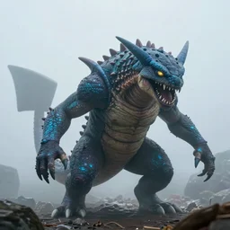 Photo of a real life Pokemon, creepy!!!, scaly!!!, menacing!!!, evil, ultra realistic, morning, fog, volumetric lighting, sharp focus