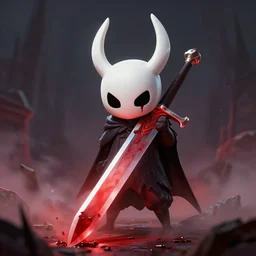 hollow knight screenshot, wallpaper, red blood on sword, detail, rtx, volumetric fog, octane render
