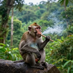 a monkey smoking a blunt, lush jungle landscape, photograph, national geographic, canon eos r 3, 4 k, raw