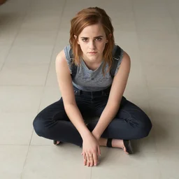 Emma Watson on a tile floor