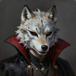painting portrait of a vampire wearing a wolf face mask, artstation, ultra detailed