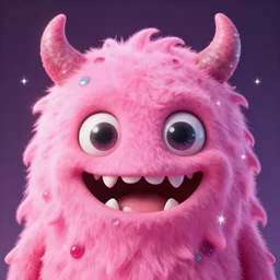 face portrait cute saturated pink scary eerie happy ugly creature monster with sparkles and glitter photo 4k