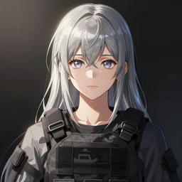 silver hair girl, tactical vest, portrait ilustration by Takehiko Inoue