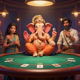 wildwest poker table with ganesh and siddhartha as a pixar disney characters from up 2 0 0 9 unreal engine octane render 3 d render photorealistic