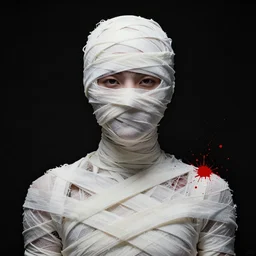 a portrait bandaged mummy, smooth lines, red splatters, in the style of zdzisław beksinski and junji ito, trending on artstation deviantart pinterest