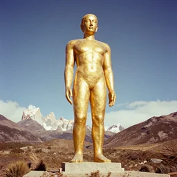 vintage color photo of a giant liquid gold sculputure in Cordillera De Los Andes, 8k definition