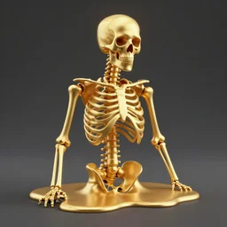 golden skeleton melting away, 3d render, 4k, artstation