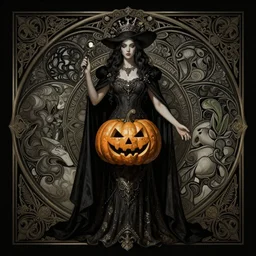 halloween, dark fantasy, intricate, elegant, highly detailed, digital painting, artstation, concept art, matte, sharp focus, illustration, art by artgerm and alphonse mucha