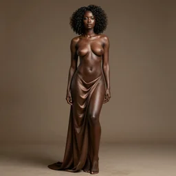 full body painting of a beautiful black woman chocolate black skin in long silky cloth, rendered in octane. 8k. extremely detailed
