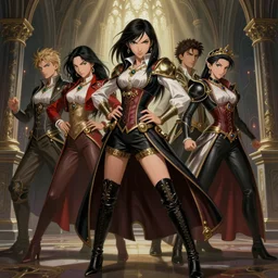 paintings of cinematic stills from the castlevania and mulan crossover, gothic victorian architecture, dynamic poses, intricate jewelry, vests, corsets, kneehigh boots, ornate, filigree, cinematic lighting, god rays, by fenghua zhong, by legends of the cryptids, portfolio illustration, highly detailed, artstation, cgsociety.