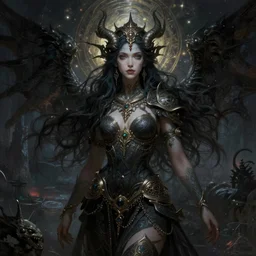 a beautiful cinematic female kali goddess of death, fantasy landscape, fantasy magic,, dark light night, intricate, elegant, sharp focus, illustration, highly detailed, digital painting, concept art, matte, art by WLOP and Artgerm and Greg Rutkowski and Alphonse Mucha, masterpiece