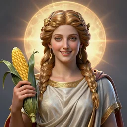 masterpiece portrait of beautiful fortuna goddess of wealth with long braided hair and cornucopia, gorgeous smile, wearing a toga, hyper realistic face, volumetric lighting, roman fantasy art, organic matte painting, in the style of greg rutkowski, donato giancola, tom bagshaw, intricate, hyper detailed, smooth, vibrant aura