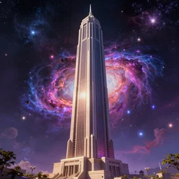 unique majestic upright rectangular tower, highly detailed cosmic background, a dash of radioactive magic, vibrant color palette, trending on artstation, digital art, by david normal