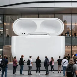 giant airpod crushing people outside the apple store in 5 th avenue